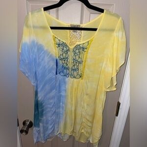 One World Tie-Dyed Tunic With Embroidery & Crochet Trim